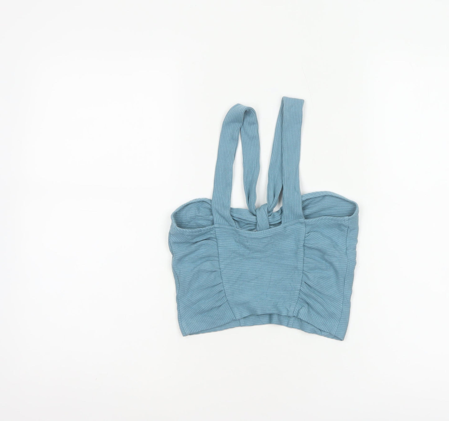 Urban Outfitters Women Blue M Cropped Ribbed Tie Strap Tank Top