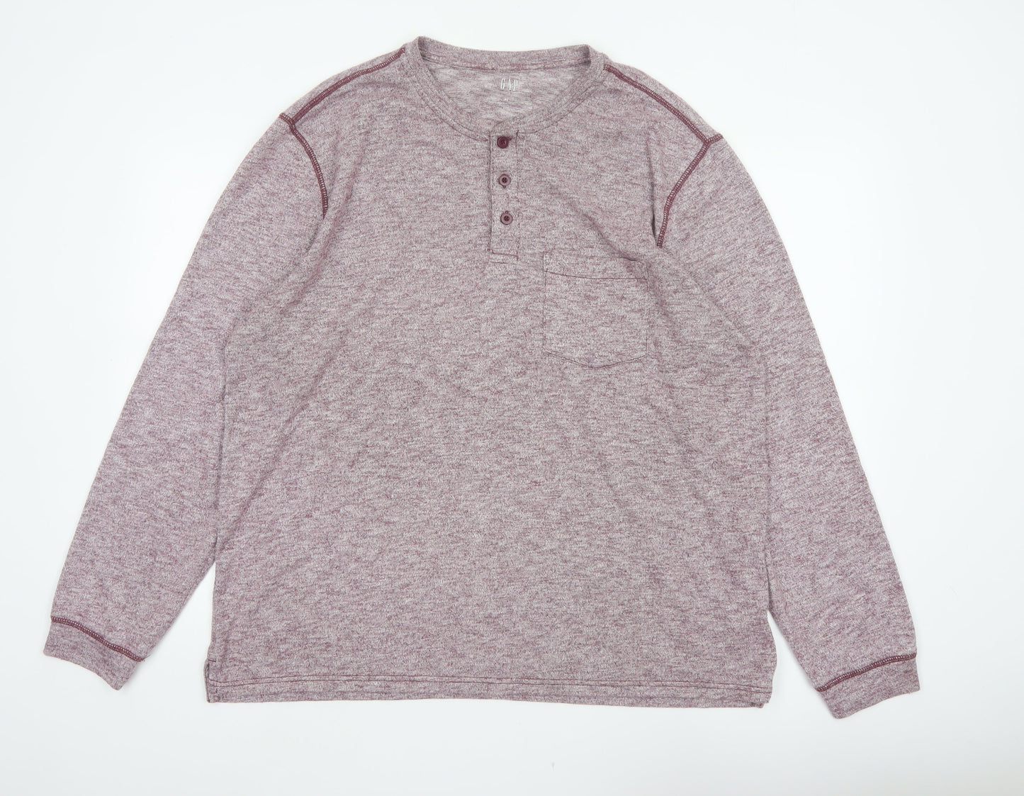 Gap Men's Red XL Long Sleeve Henley Pocket Cotton Blend Top
