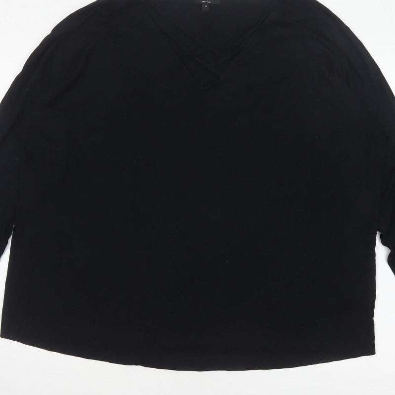 Simply Be Women’s Black Size 22 V-Neck Strap Detail 3/4 Sleeve Blouse