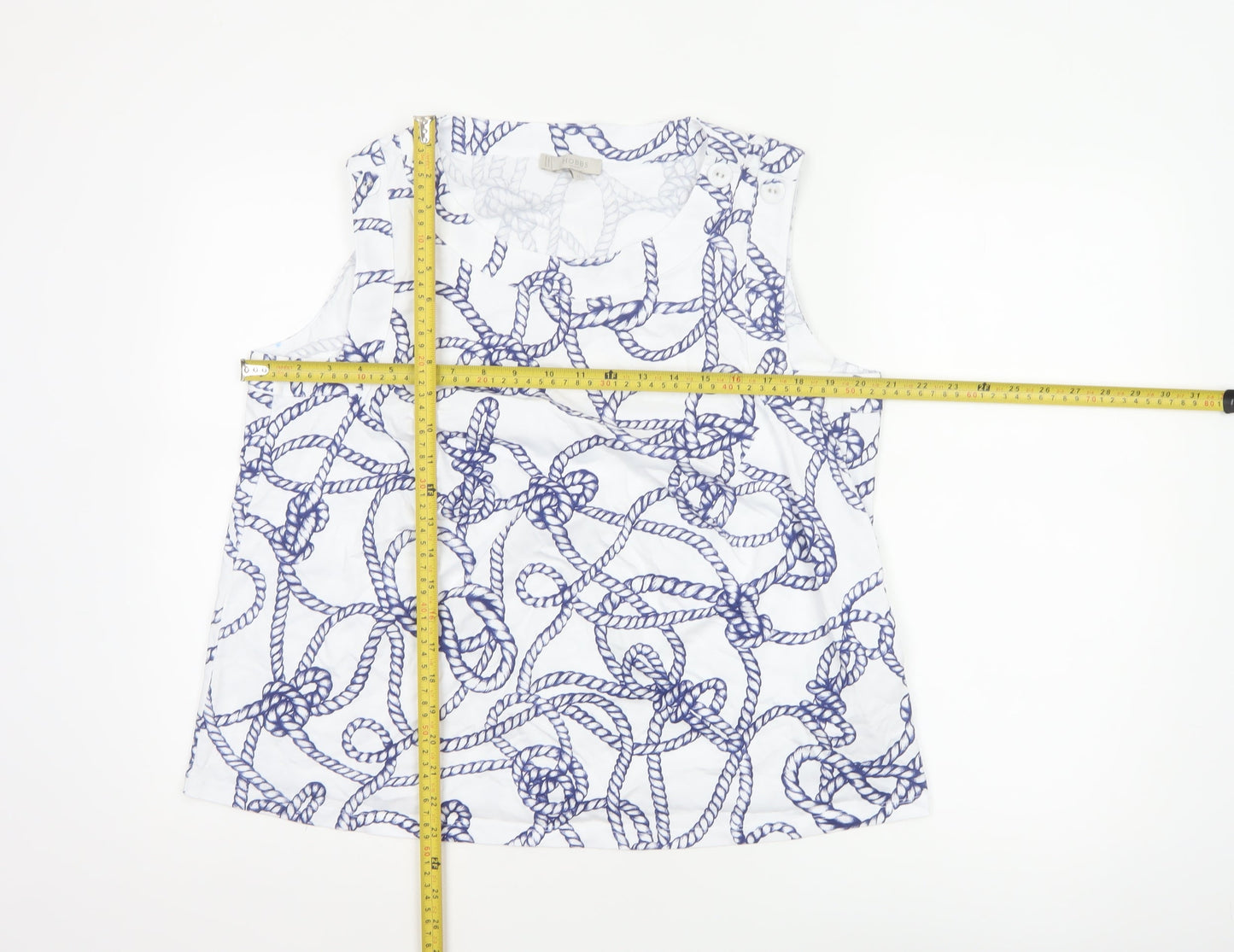 Hobbs Women White Blue Nautical Rope Print Cotton Sleeveless Tank Top XL
