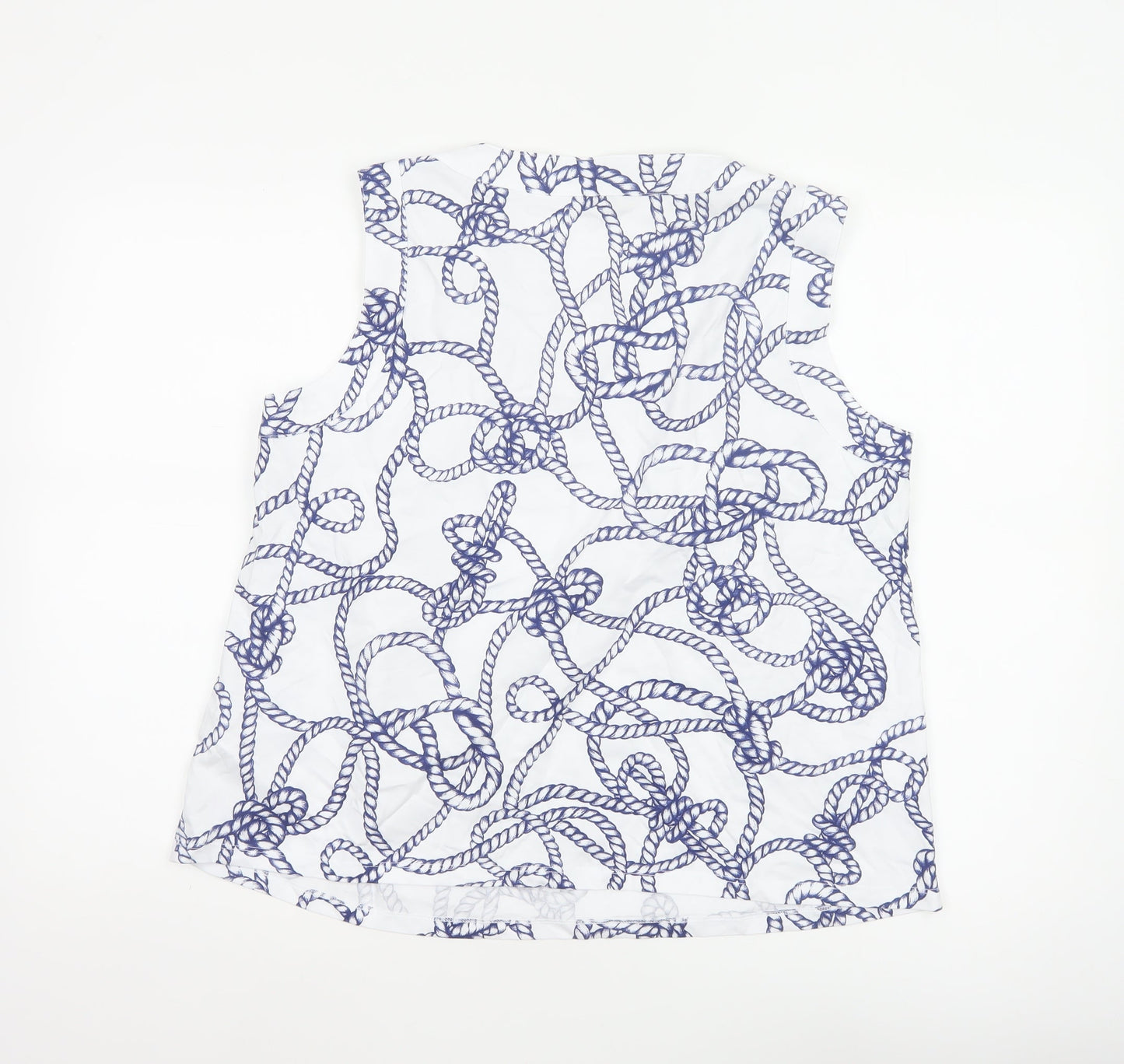 Hobbs Women White Blue Nautical Rope Print Cotton Sleeveless Tank Top XL