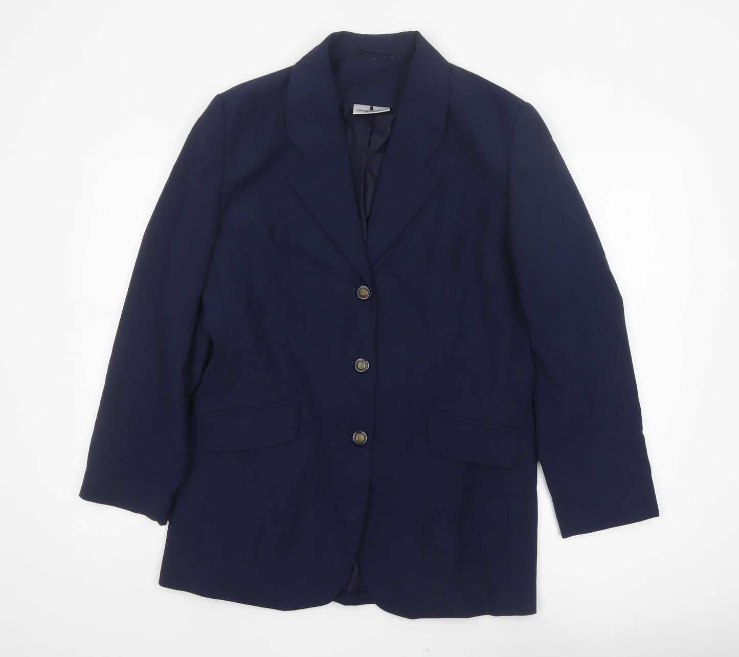 I. Magnin Women’s Navy Blue UK 14 Vintage 3 Button Long Blazer