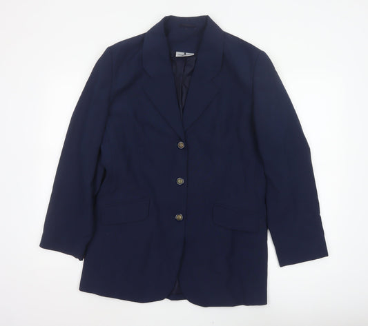 I. Magnin Women’s Navy Blue UK 14 Vintage 3 Button Long Blazer