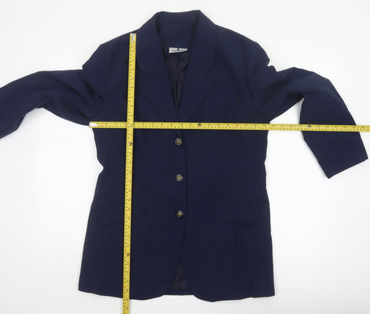 I. Magnin Women’s Navy Blue UK 14 Vintage 3 Button Long Blazer