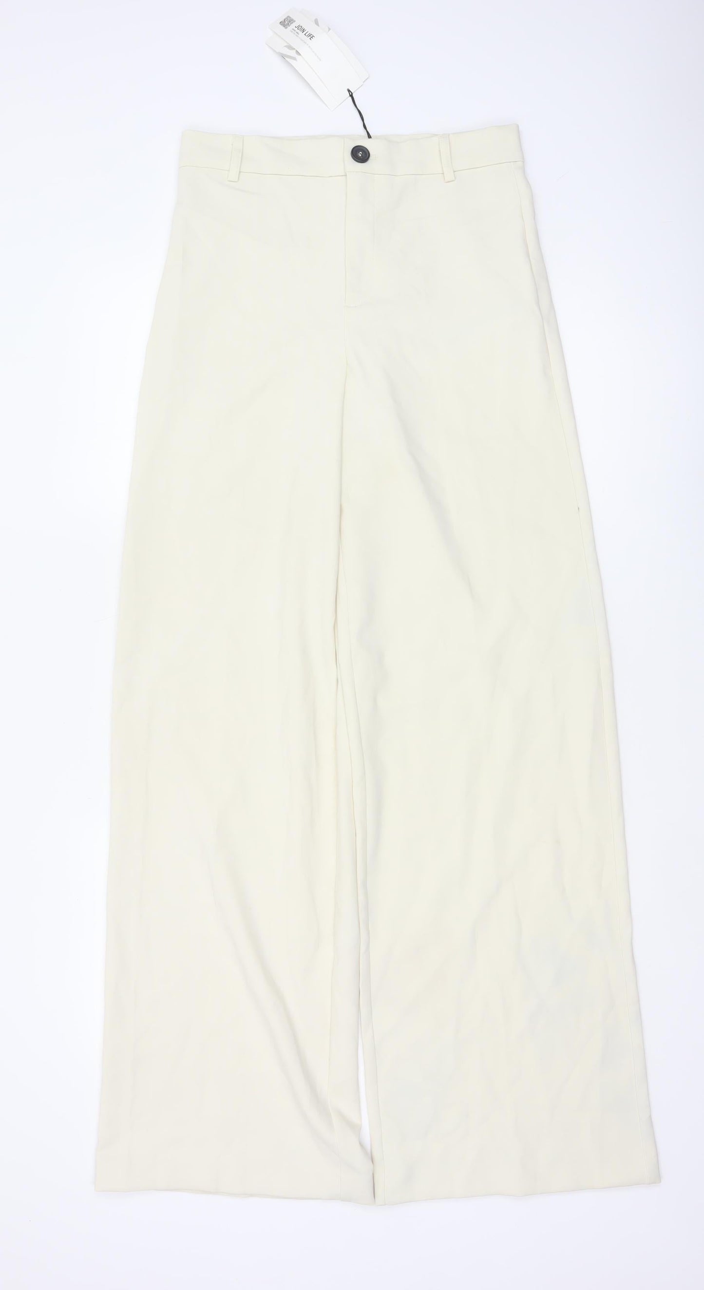 Zara Women Ivory S High Rise Wide Leg Tailored Trousers
