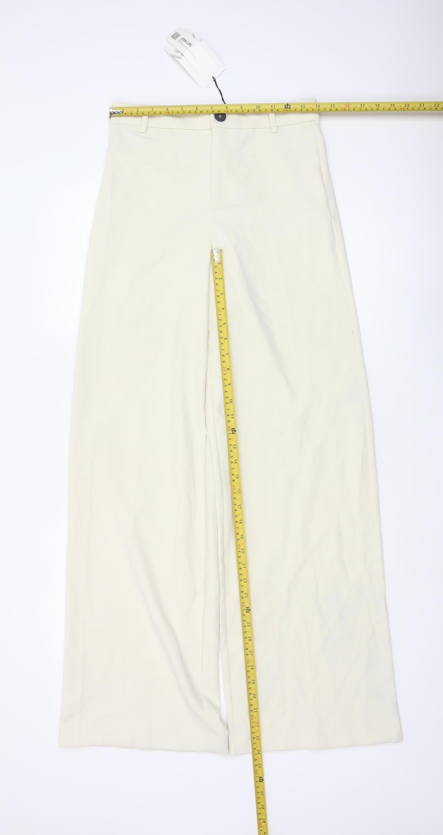 Zara Women Ivory S High Rise Wide Leg Tailored Trousers