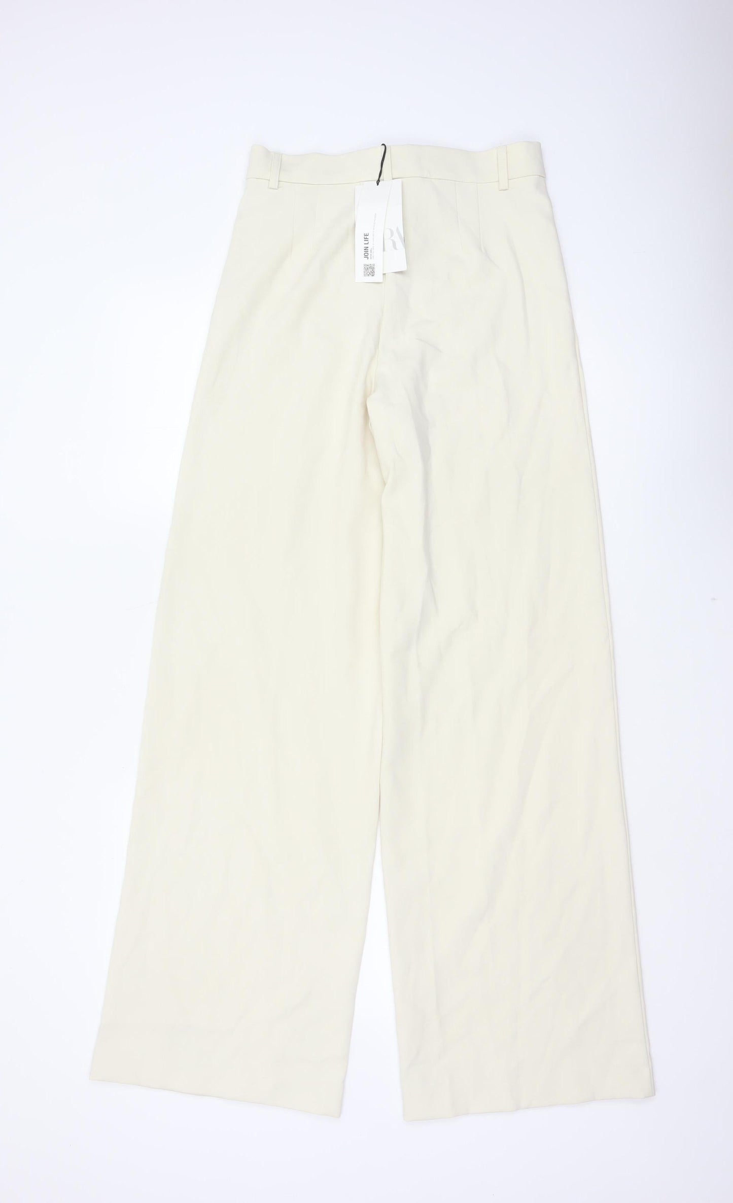 Zara Women Ivory S High Rise Wide Leg Tailored Trousers
