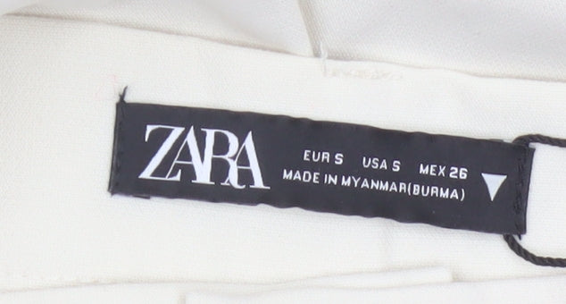 Zara Women Ivory S High Rise Wide Leg Tailored Trousers