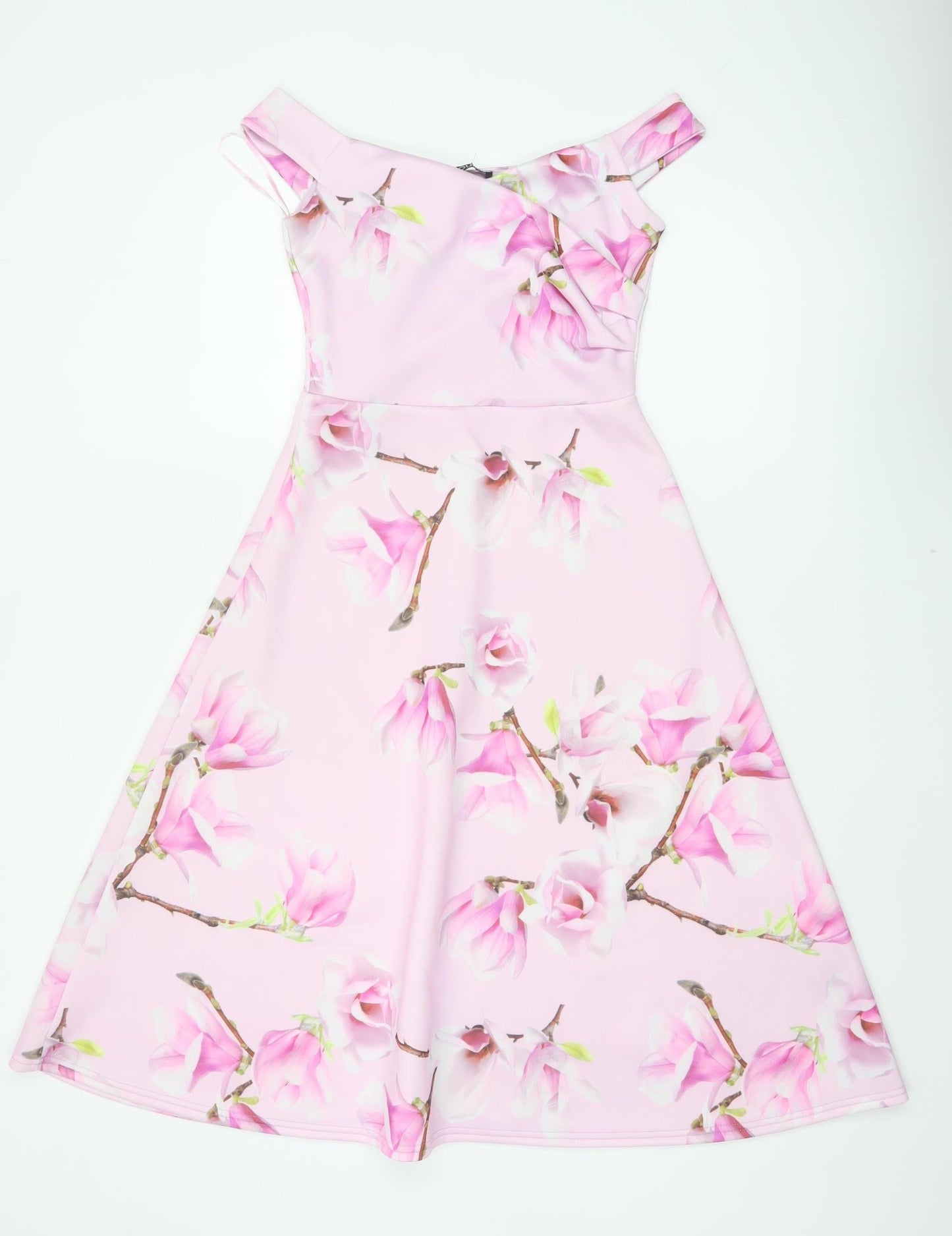Quiz Women’s Pink Floral Fit & Flare Knee Length Dress UK 8