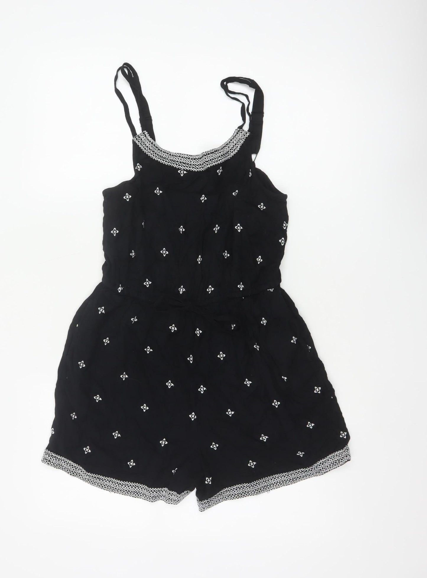 Fat Face Women Black UK 8 Viscose Printed Adjustable Strap Playsuit