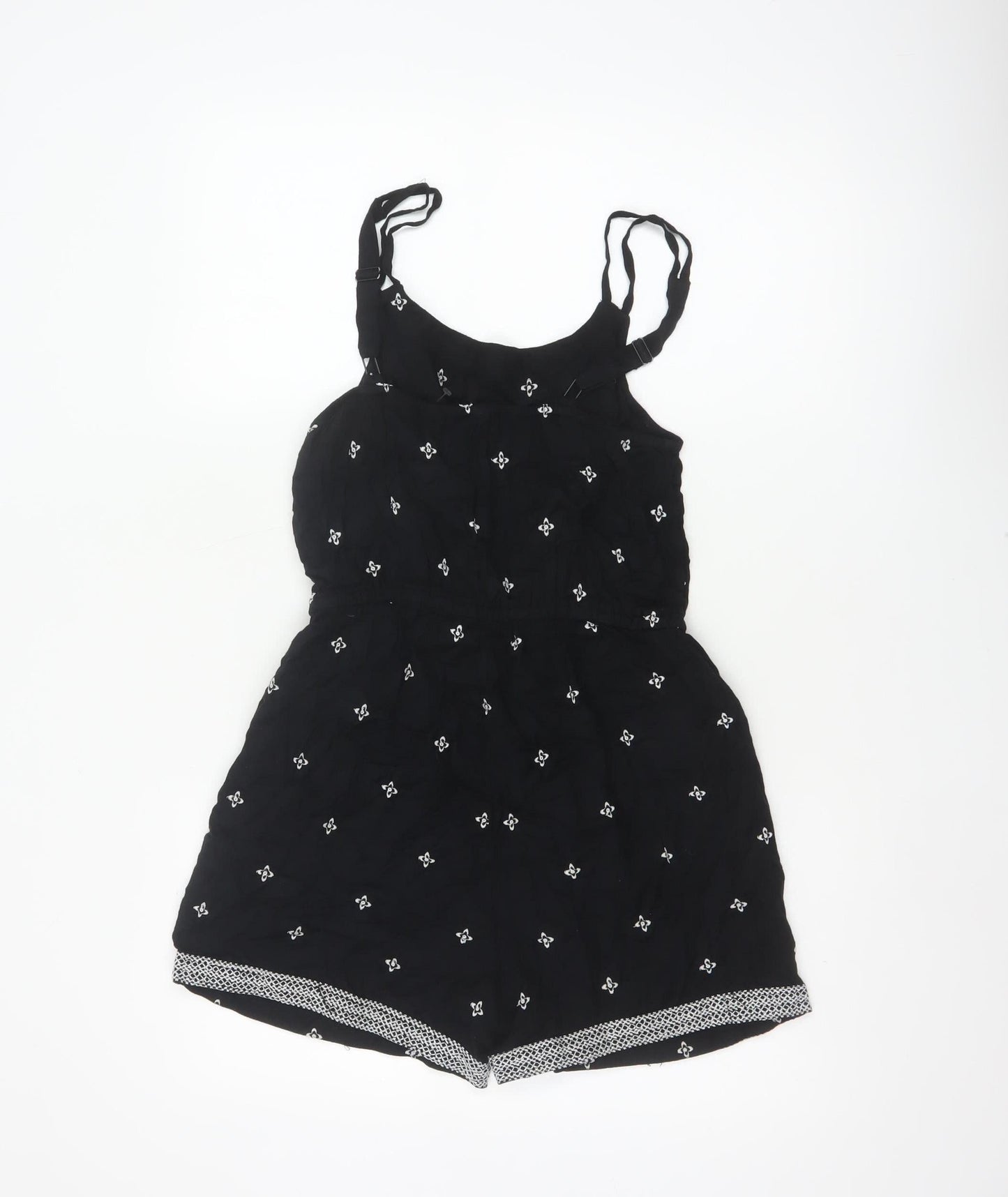Fat Face Women Black UK 8 Viscose Printed Adjustable Strap Playsuit