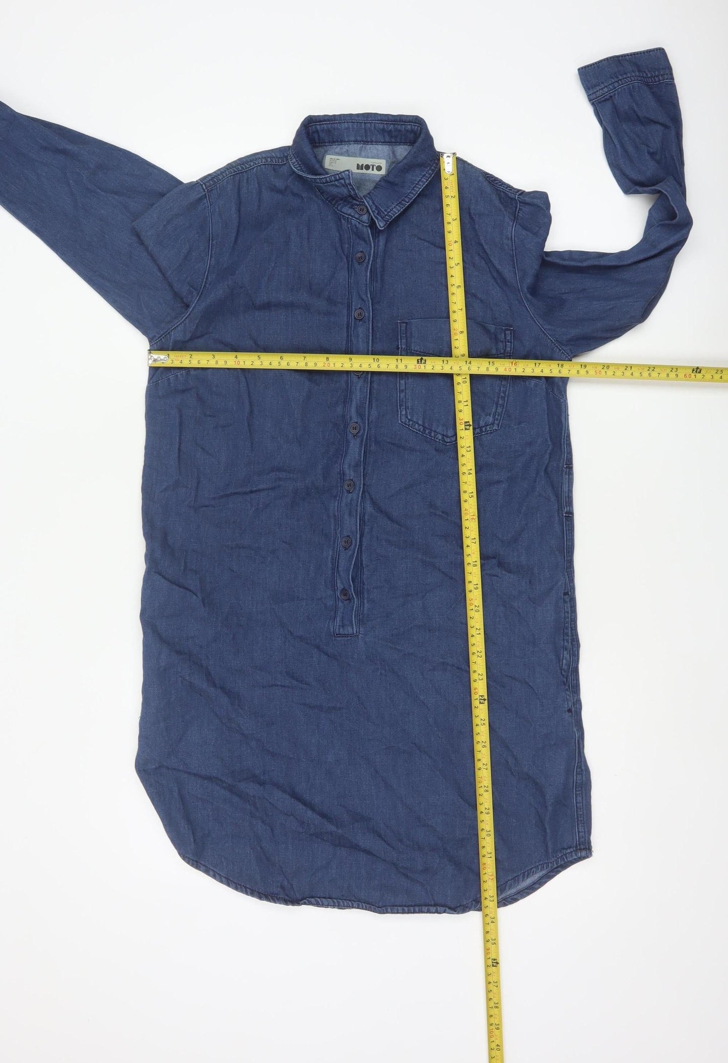 Topshop Moto Women Blue UK 10 Denim Shirt Dress Long Sleeve Collared