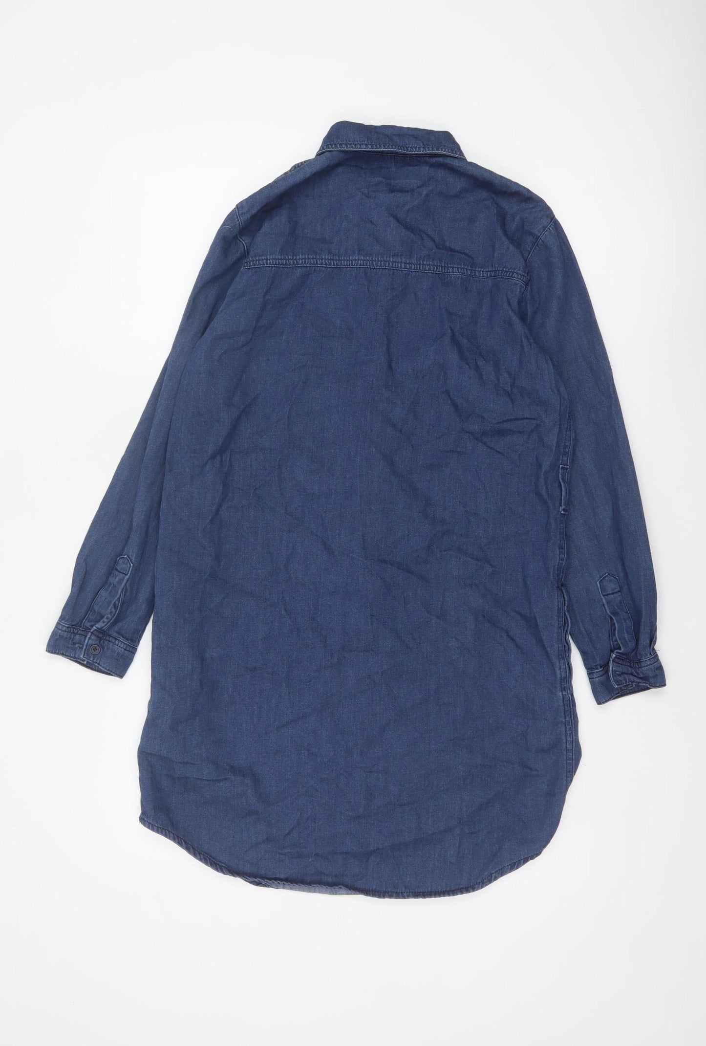 Topshop Moto Women Blue UK 10 Denim Shirt Dress Long Sleeve Collared