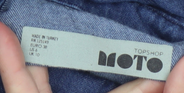 Topshop Moto Women Blue UK 10 Denim Shirt Dress Long Sleeve Collared