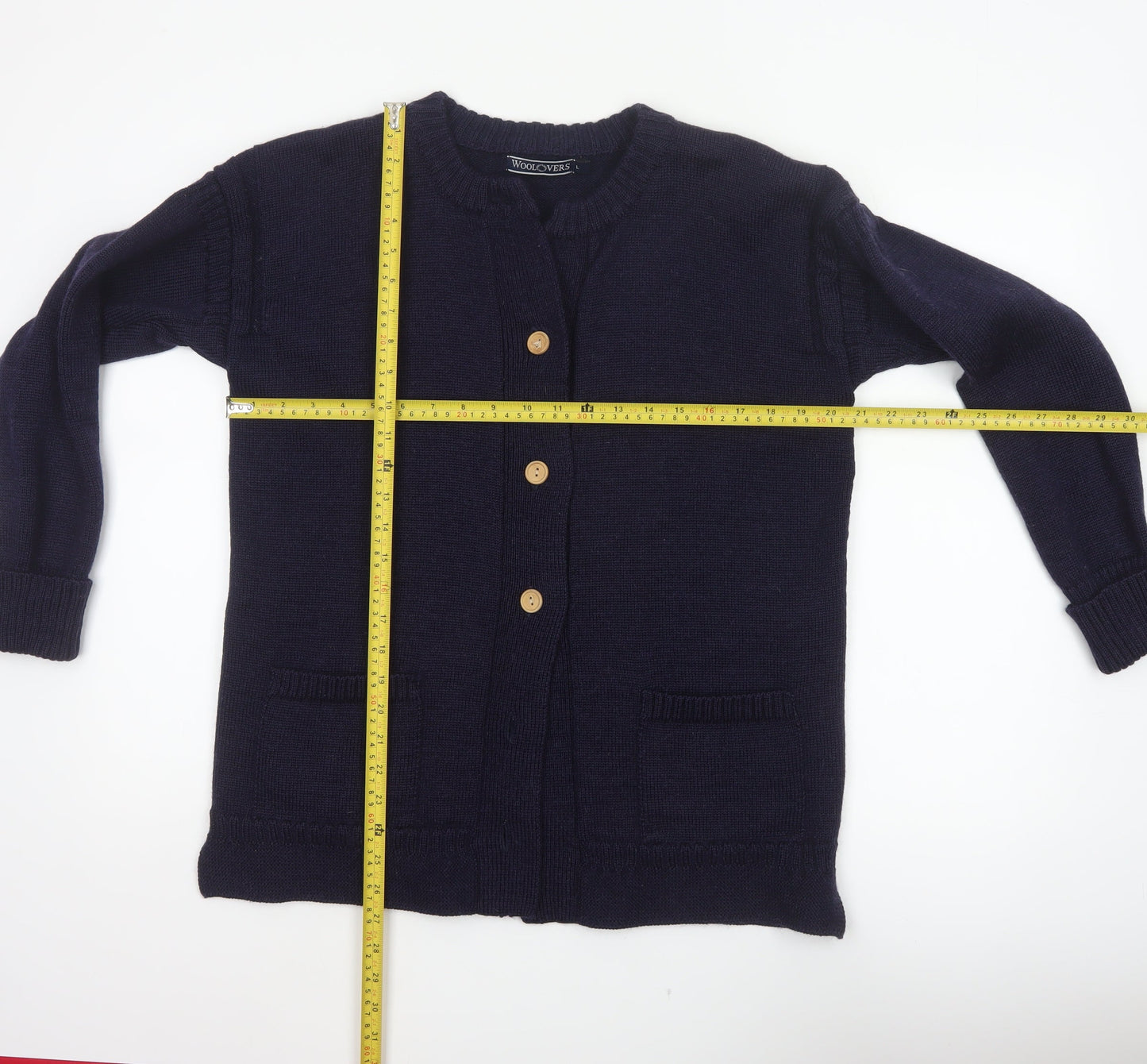 WoolOvers Women’s Blue L 100% Wool Button Pocket Cardigan