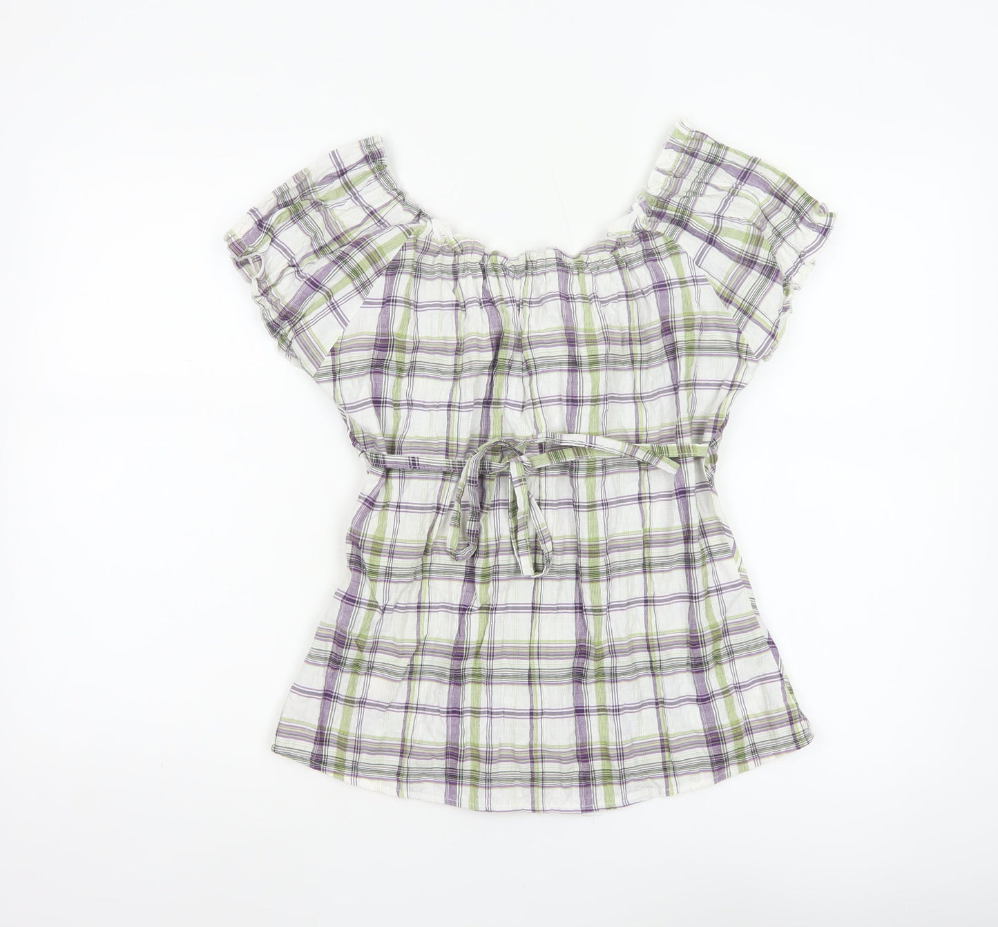 Dunnes Women Multicoloured UK 14 Plaid Off Shoulder Button Blouse
