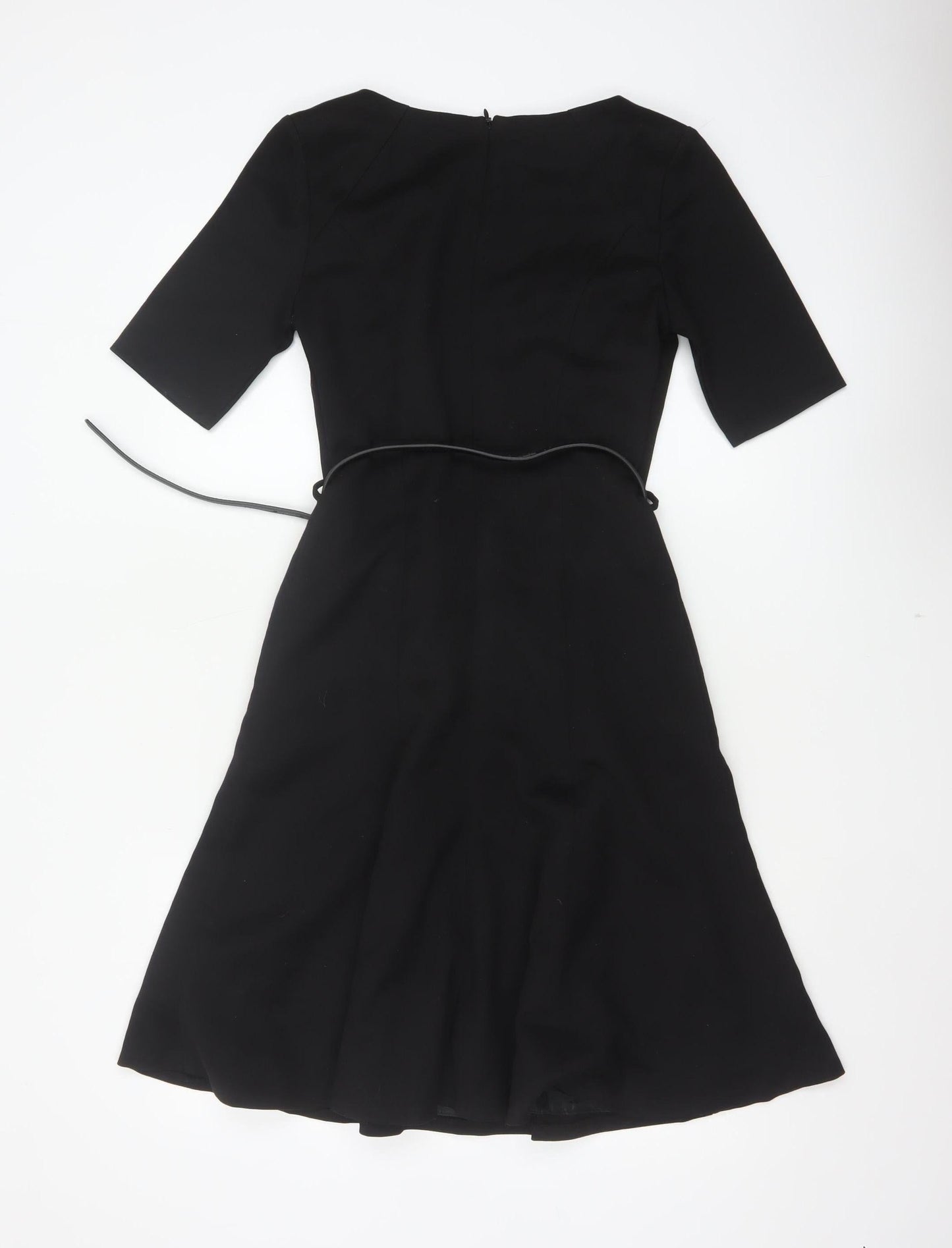 Next Women Black Size 6 A-Line Long Belted Half Sleeve Dress