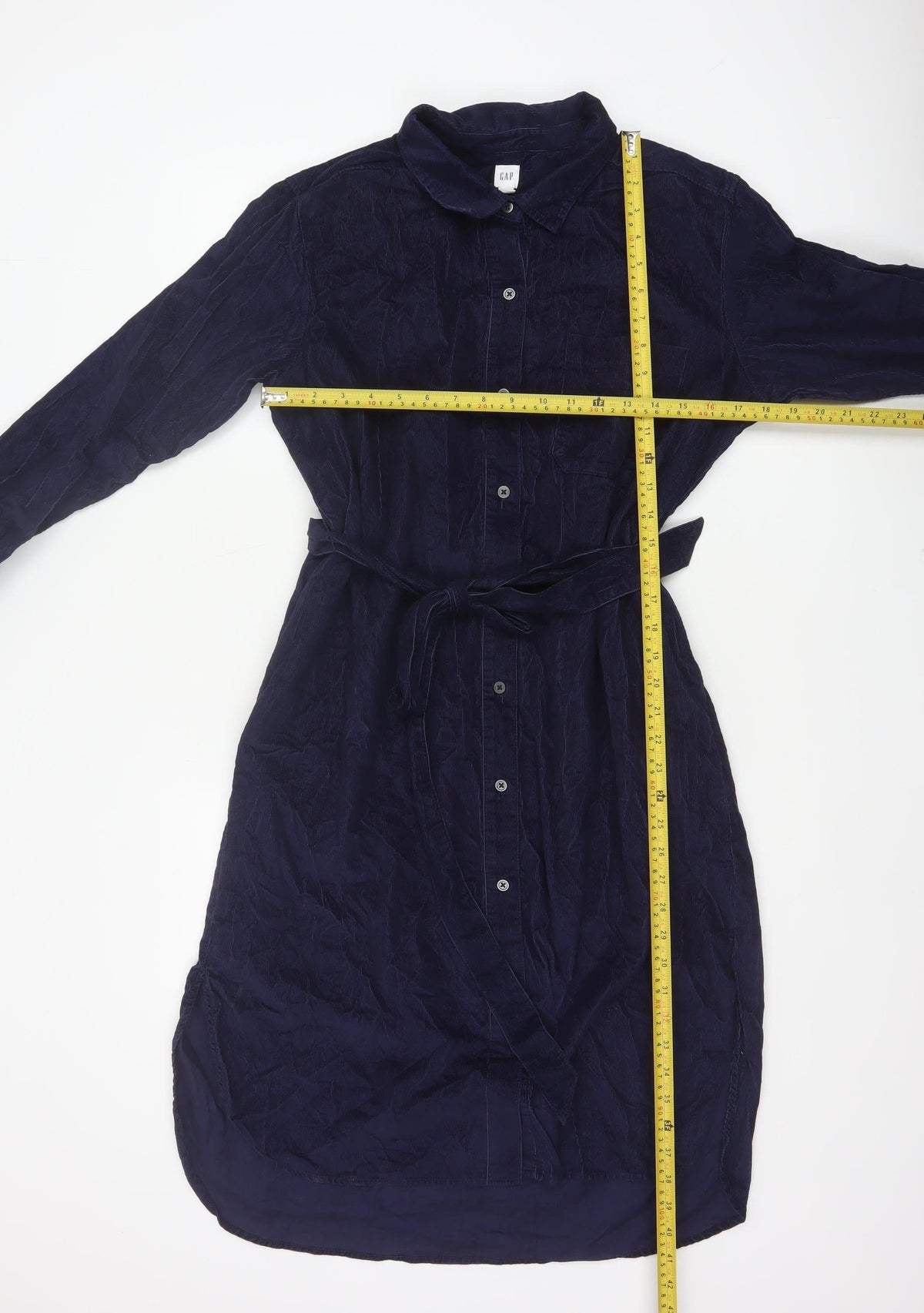 Gap Women’s Blue Corduroy Belted Shirt Dress L Long Sleeve