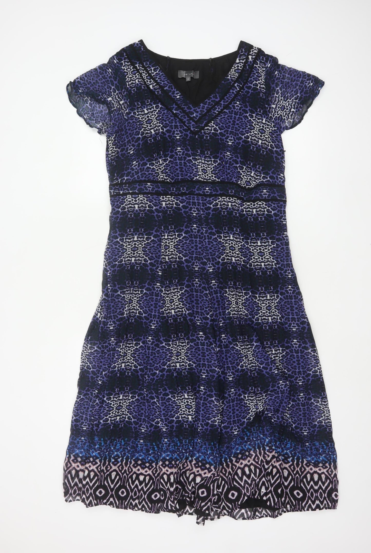 Per Una Women Blue Animal Print Fit & Flare Midi Dress UK 16