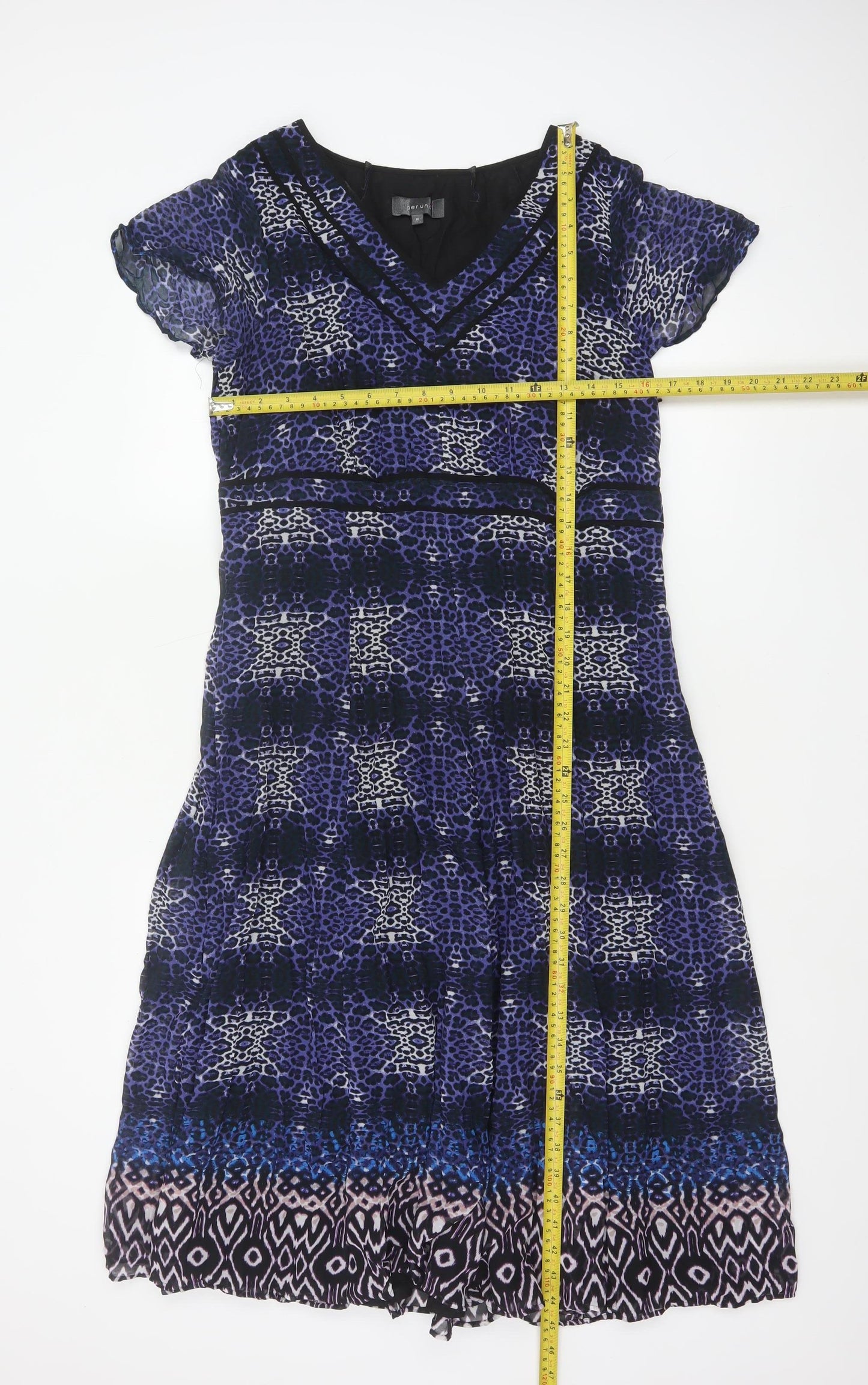 Per Una Women Blue Animal Print Fit & Flare Midi Dress UK 16