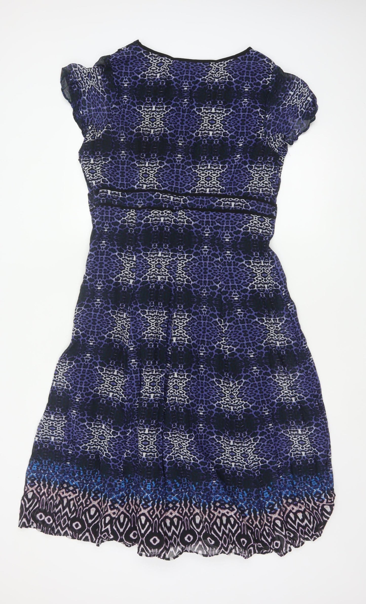 Per Una Women Blue Animal Print Fit & Flare Midi Dress UK 16