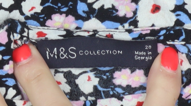 Marks & Spencer Women Black Floral UK 22 Midi Fit & Flare Puff Sleeve Dress