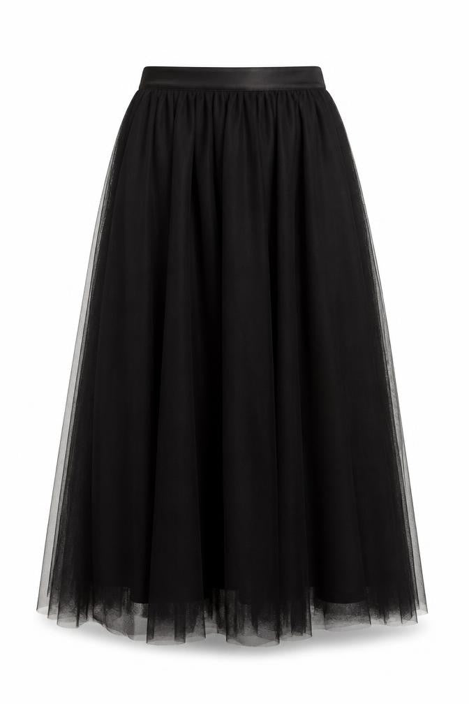 Inayah Women Black S Maxi Chiffon Layered Lined Skirt