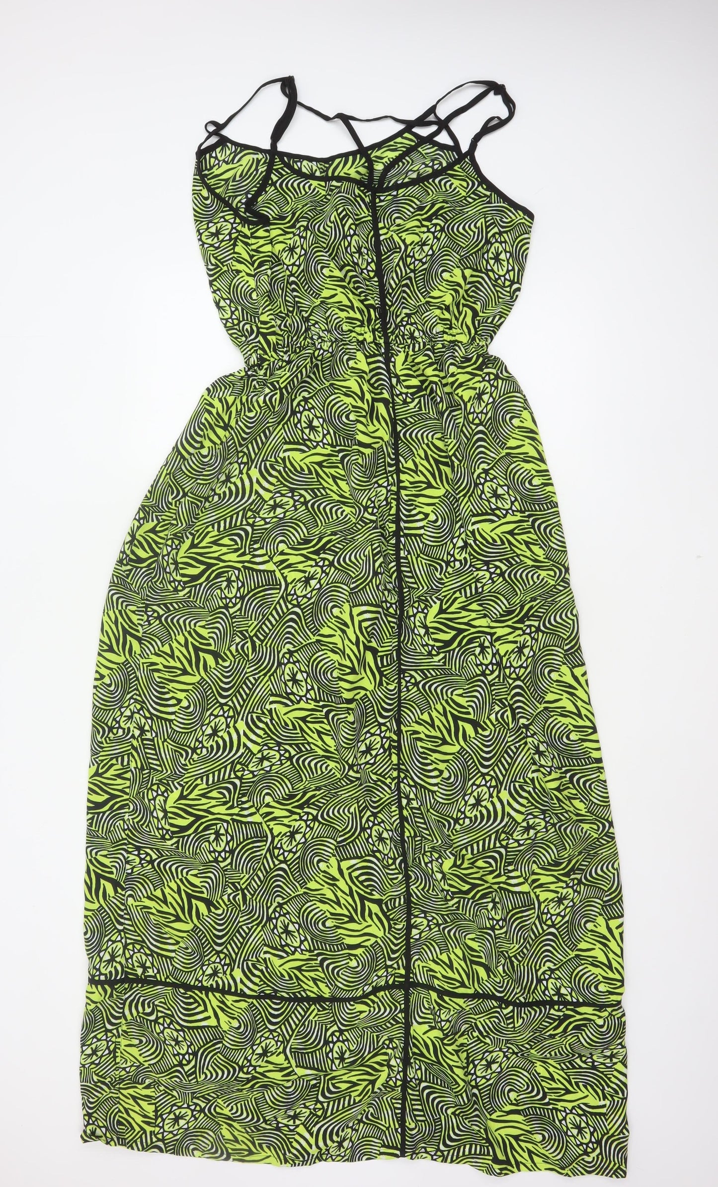 River Island Women Green Geometric Maxi Dress UK 18 Strappy