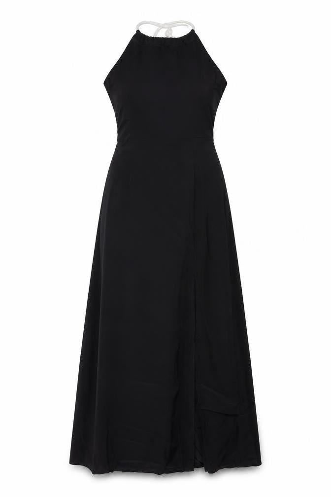 ASOS Women Black UK 12 Maxi Halterneck Sleeveless Drawstring Dress