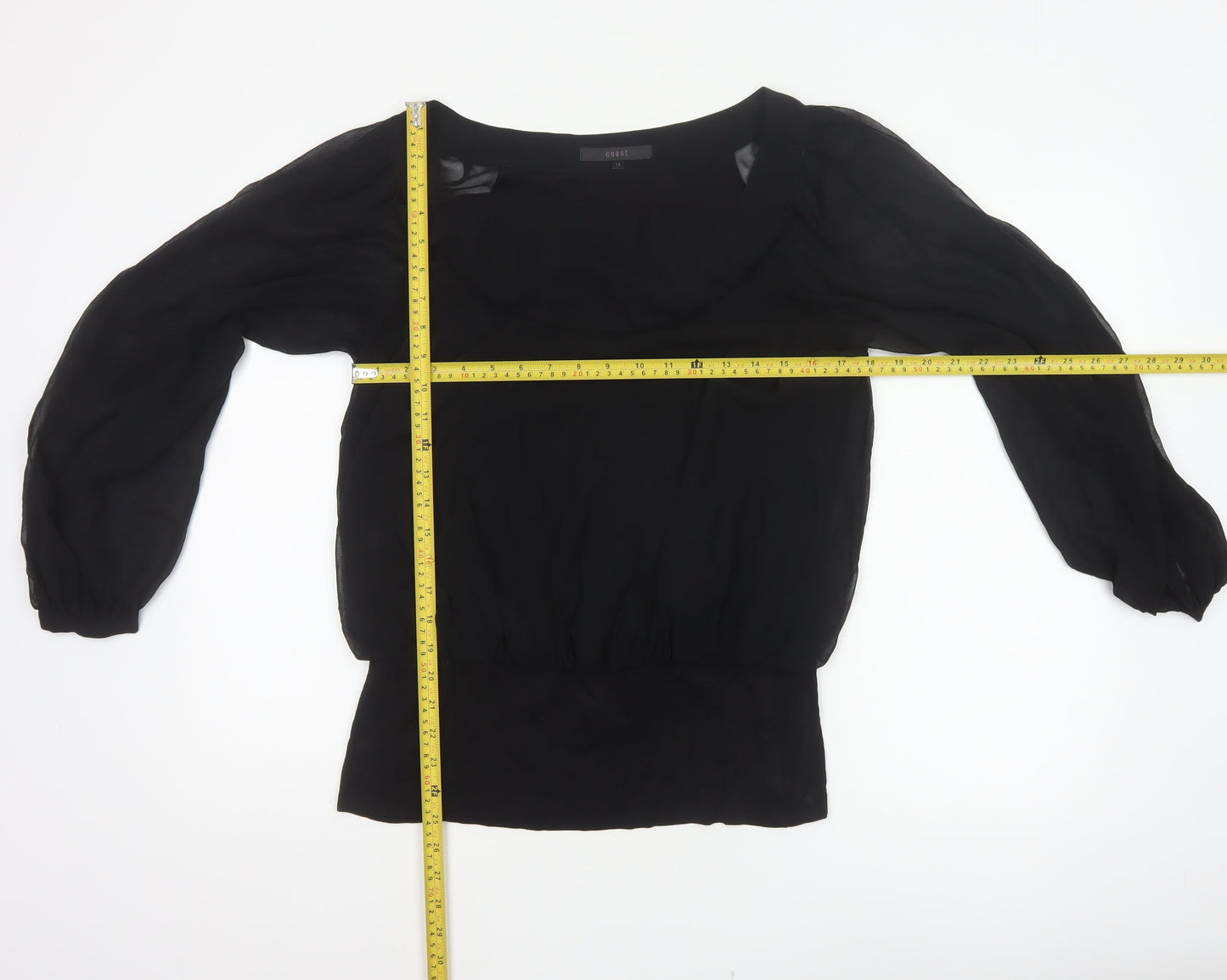 Coast Women’s Black Size 14 Sheer Balloon Sleeve Chiffon Blouse