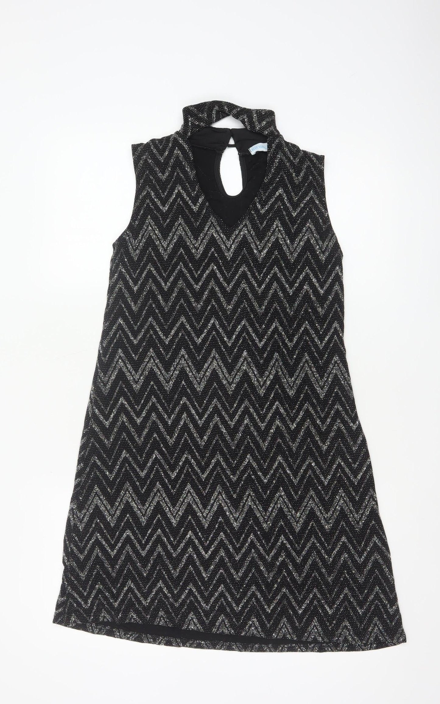 Blue Vanilla Women’s Black Silver Chevron Glitter A-Line Dress UK 10