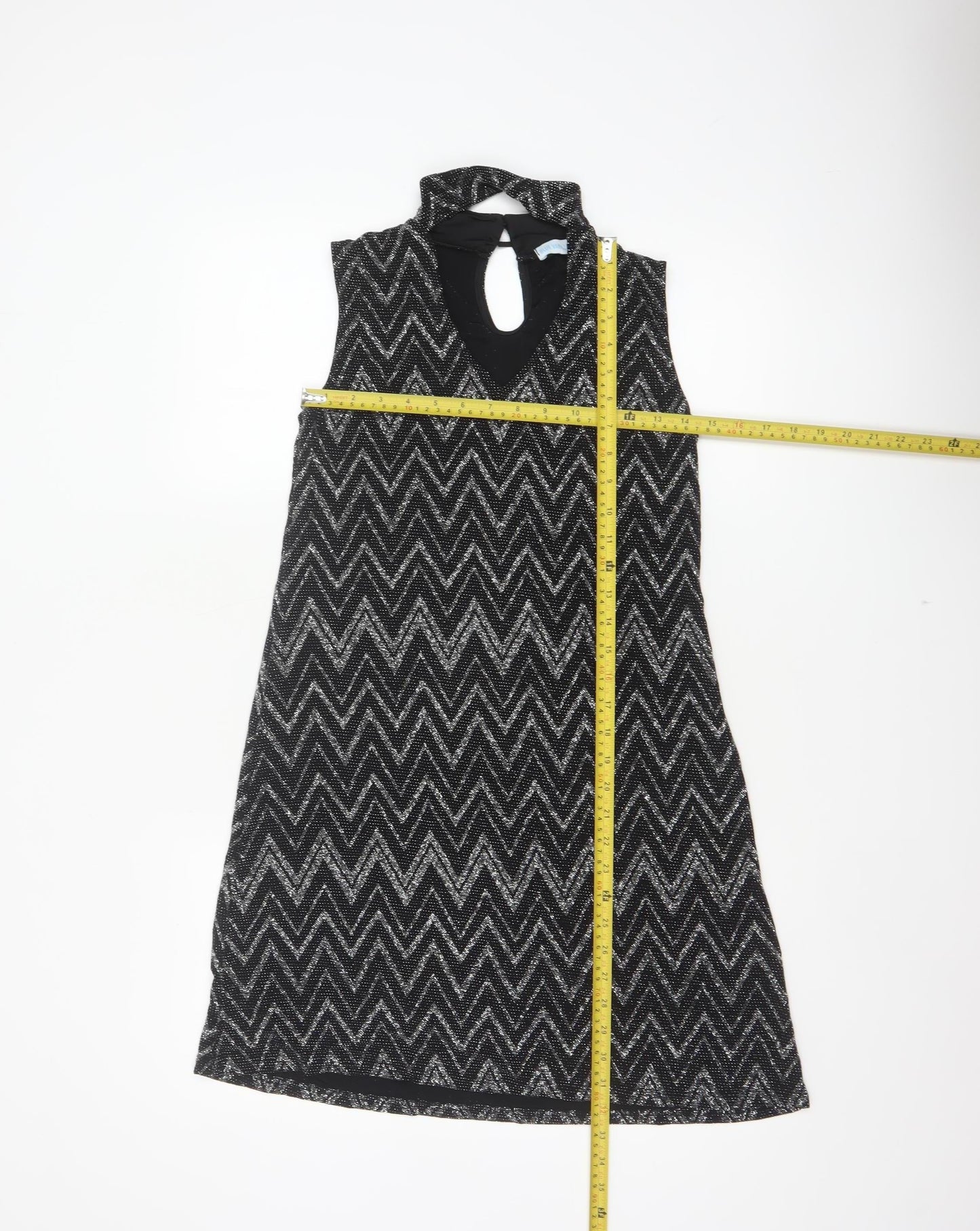Blue Vanilla Women’s Black Silver Chevron Glitter A-Line Dress UK 10