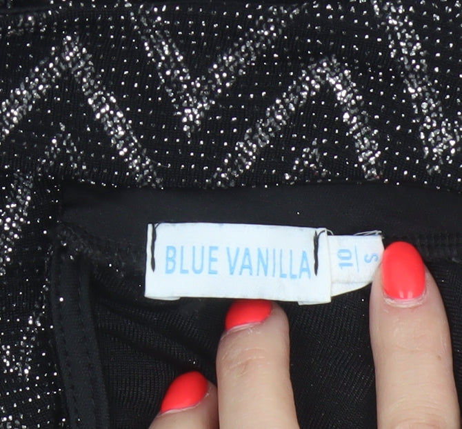 Blue Vanilla Women’s Black Silver Chevron Glitter A-Line Dress UK 10