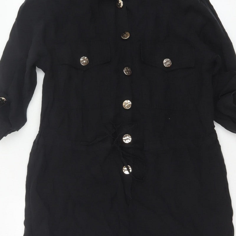 River Island Women Black Size 10 Utility Button Belted Long Sleeve Playsuit