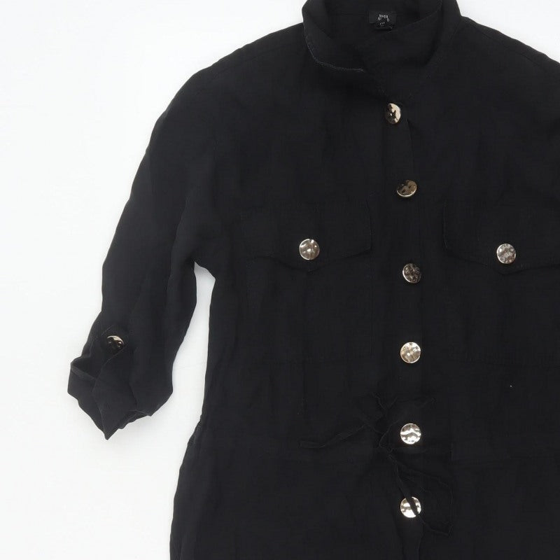 River Island Women Black Size 10 Utility Button Belted Long Sleeve Playsuit