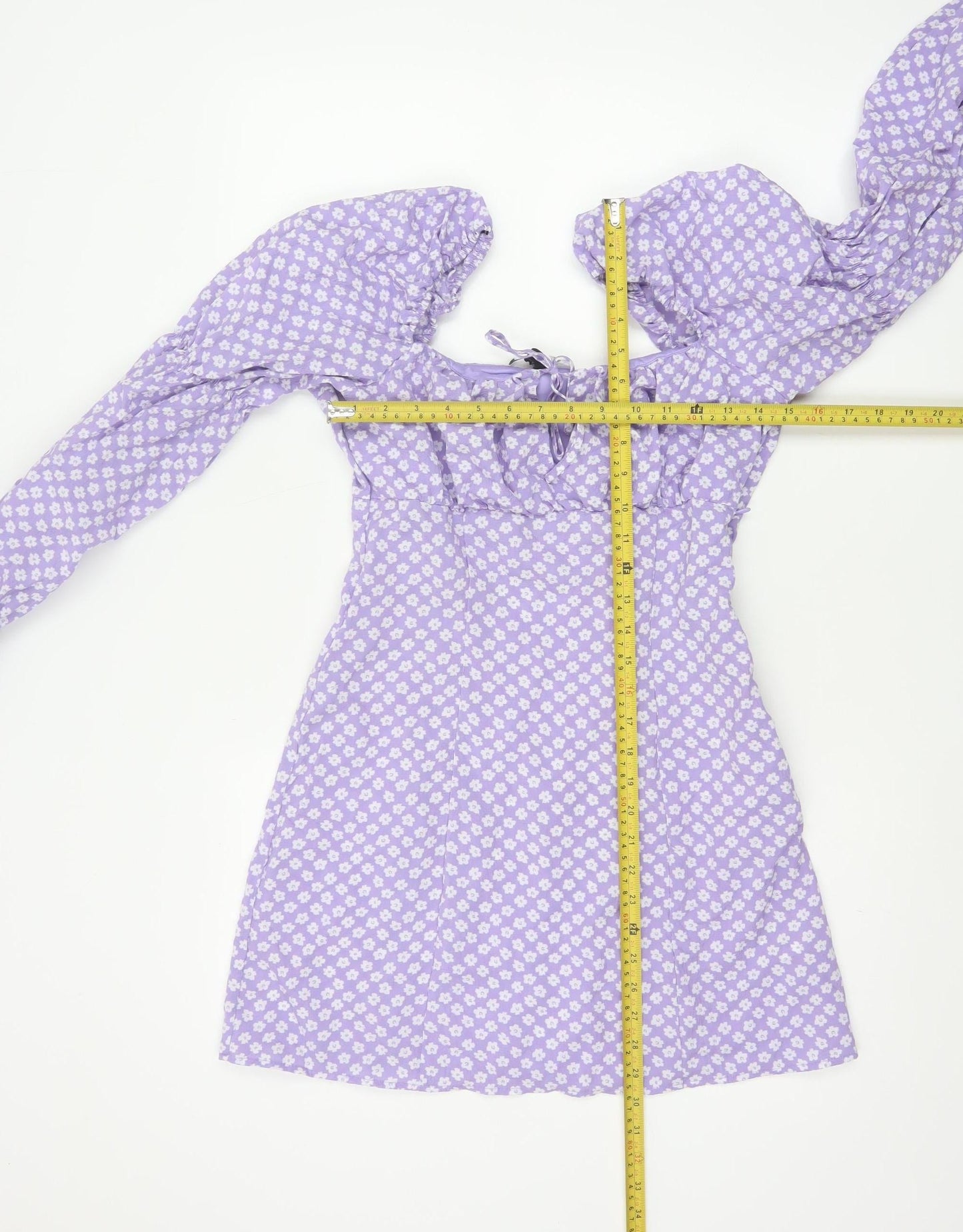 H&M Women Purple Floral UK 8 Fit & Flare Puff Sleeve Mini Dress