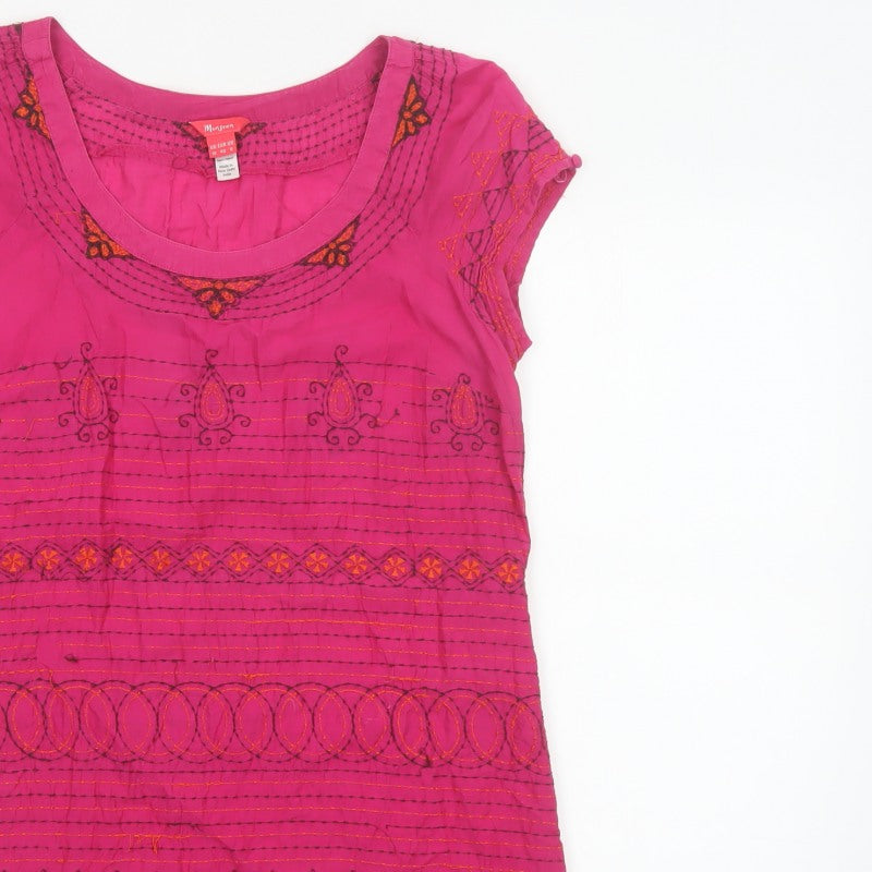 Monsoon Women Pink UK 12 Embroidered Tunic Blouse Short Sleeve