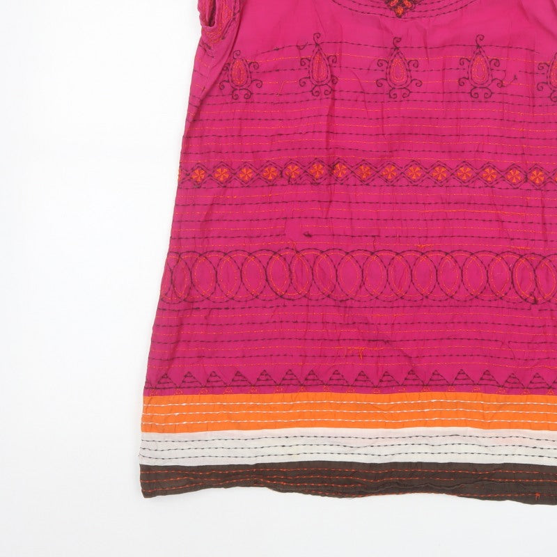 Monsoon Women Pink UK 12 Embroidered Tunic Blouse Short Sleeve
