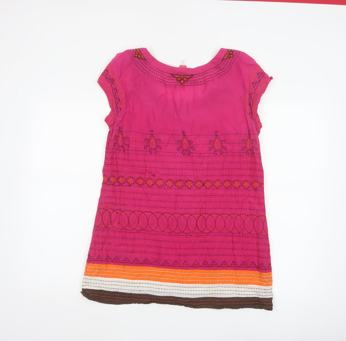 Monsoon Women Pink UK 12 Embroidered Tunic Blouse Short Sleeve