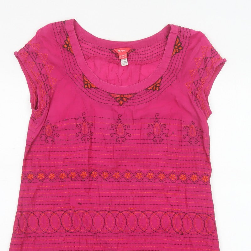 Monsoon Women Pink UK 12 Embroidered Tunic Blouse Short Sleeve