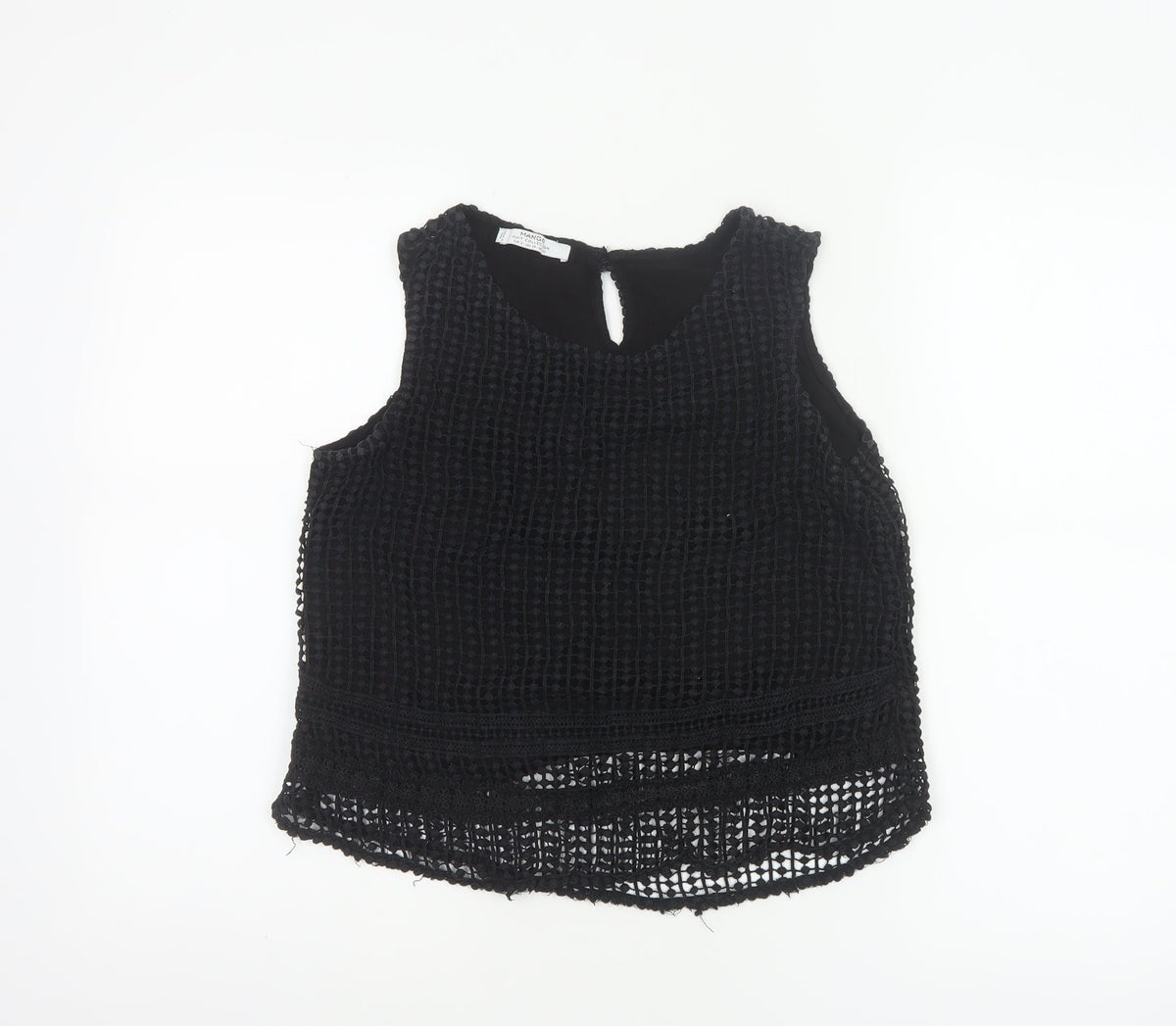 Mango Women Black Size S Crochet Keyhole Sleeveless Tank Top