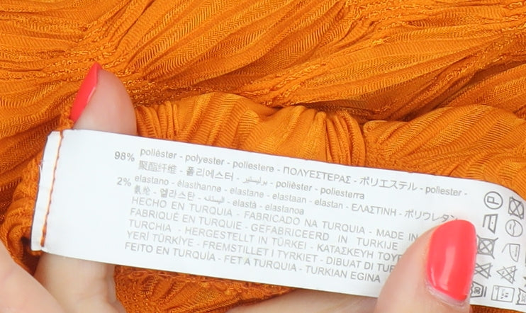 Zara Women Orange L Bodycon Mini V-Neck Textured Stretch Dress