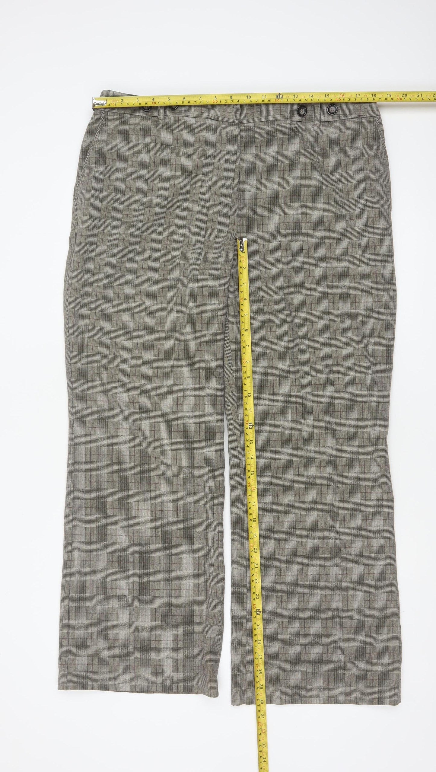 Marks & Spencer Women Grey Check Straight Trousers UK 18 Medium