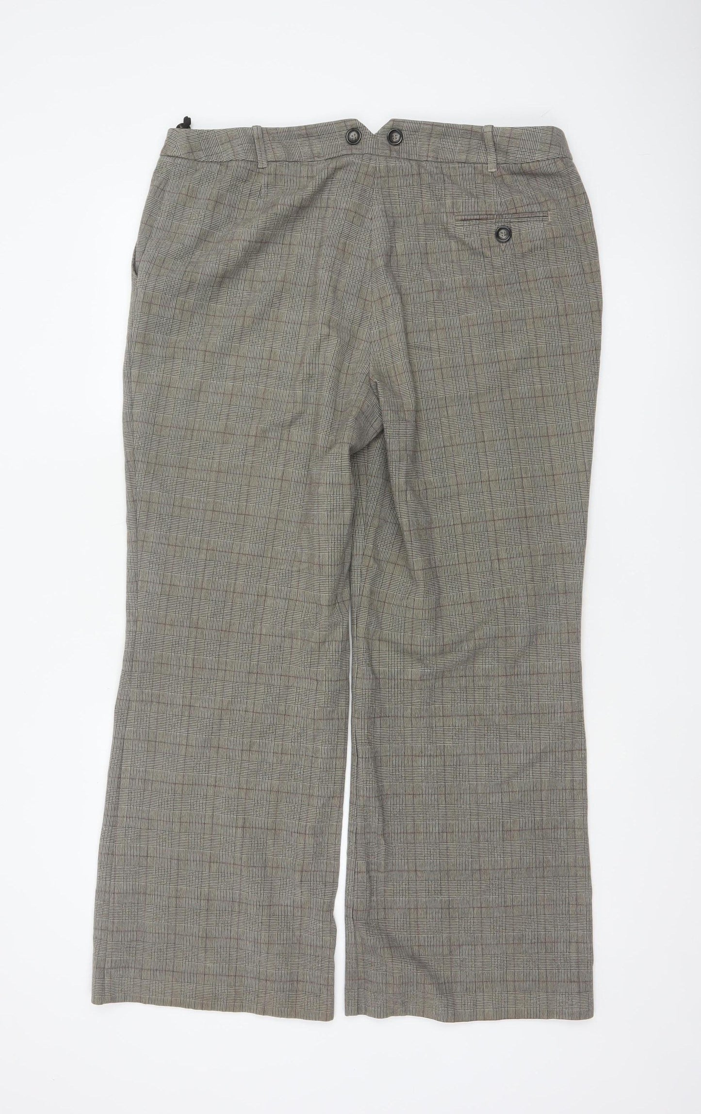 Marks & Spencer Women Grey Check Straight Trousers UK 18 Medium