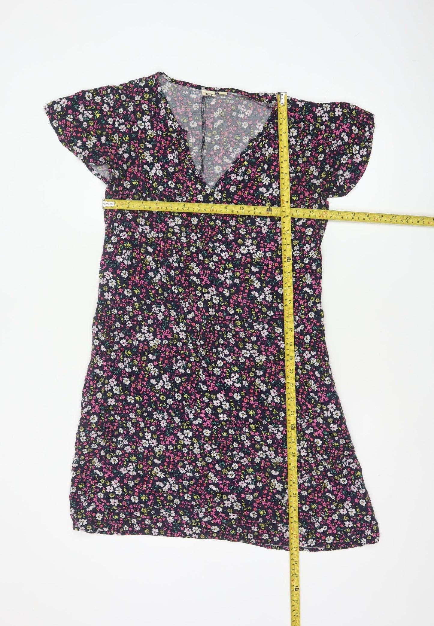 Gap Women Black Floral V-Neck Cap Sleeve Knee Length Dress UK 10