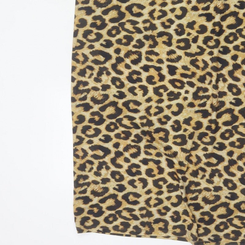 Pull&Bear Women Brown Leopard Print XL Asymmetric Midi Pencil Skirt