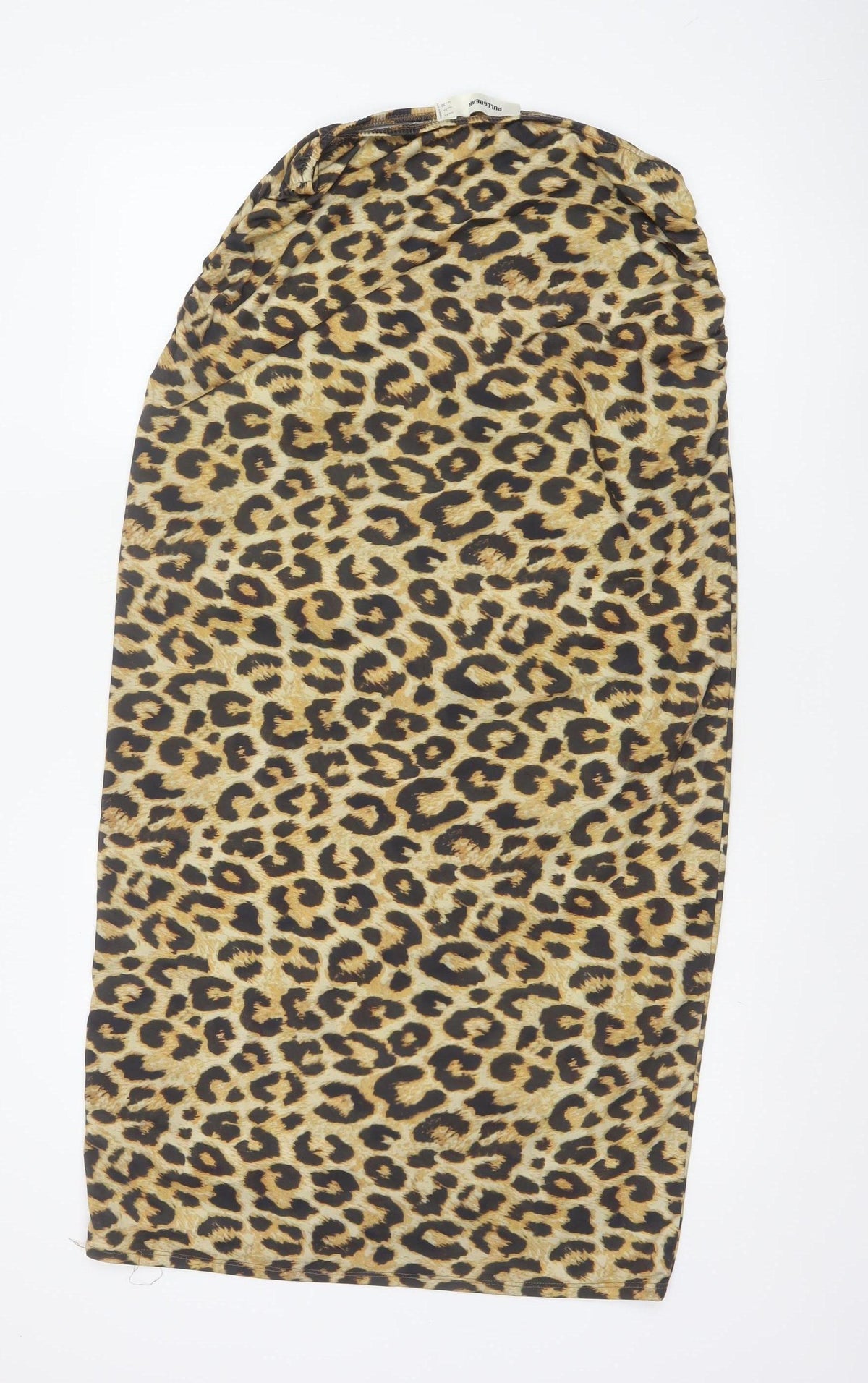 Pull&Bear Women Brown Leopard Print XL Asymmetric Midi Pencil Skirt
