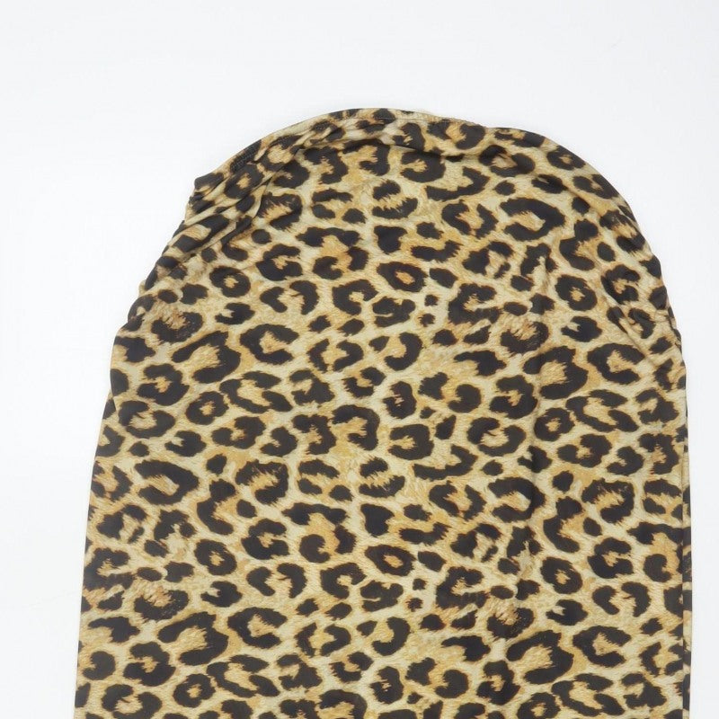 Pull&Bear Women Brown Leopard Print XL Asymmetric Midi Pencil Skirt