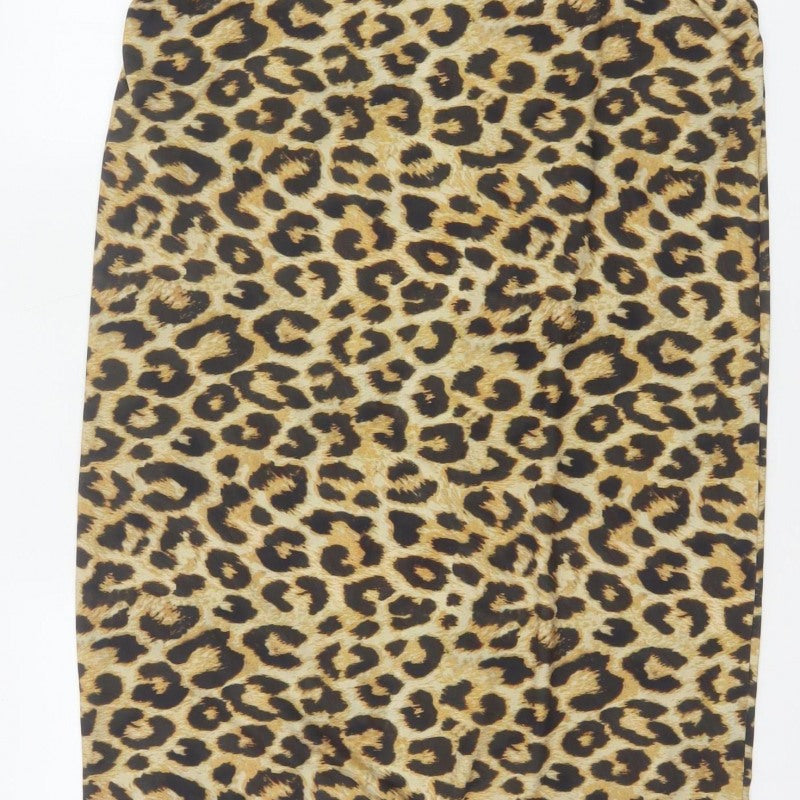 Pull&Bear Women Brown Leopard Print XL Asymmetric Midi Pencil Skirt
