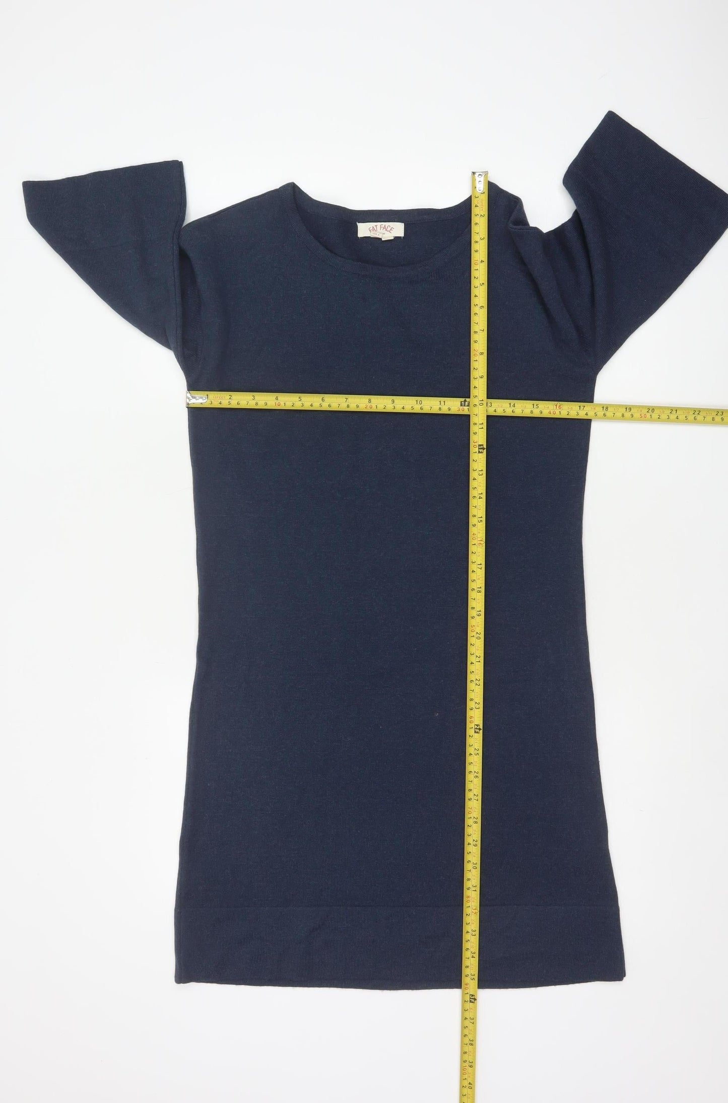 Fat Face Women’s Blue L Knit Jumper Shift Dress 3/4 Sleeve
